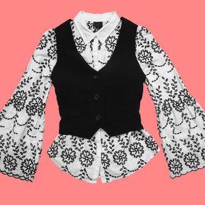 Vintage New Directions Black Vest Button Down Faux Pockets Sz L